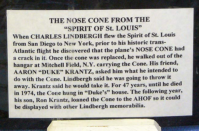 18 Spirit Of St Louis Nose Cone Plaque