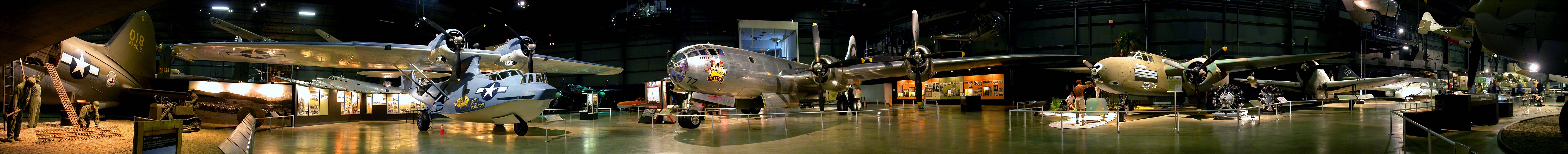Panorama of the Boeing B-29 Supefortress Bocks Car, a Catalina Flying Boat, A-20 Havoc, and C-46 Commando