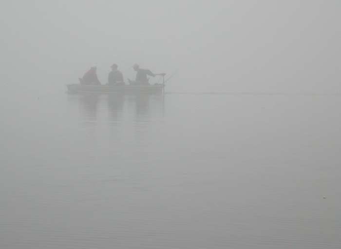 Fishing in the fog on Pines Lake